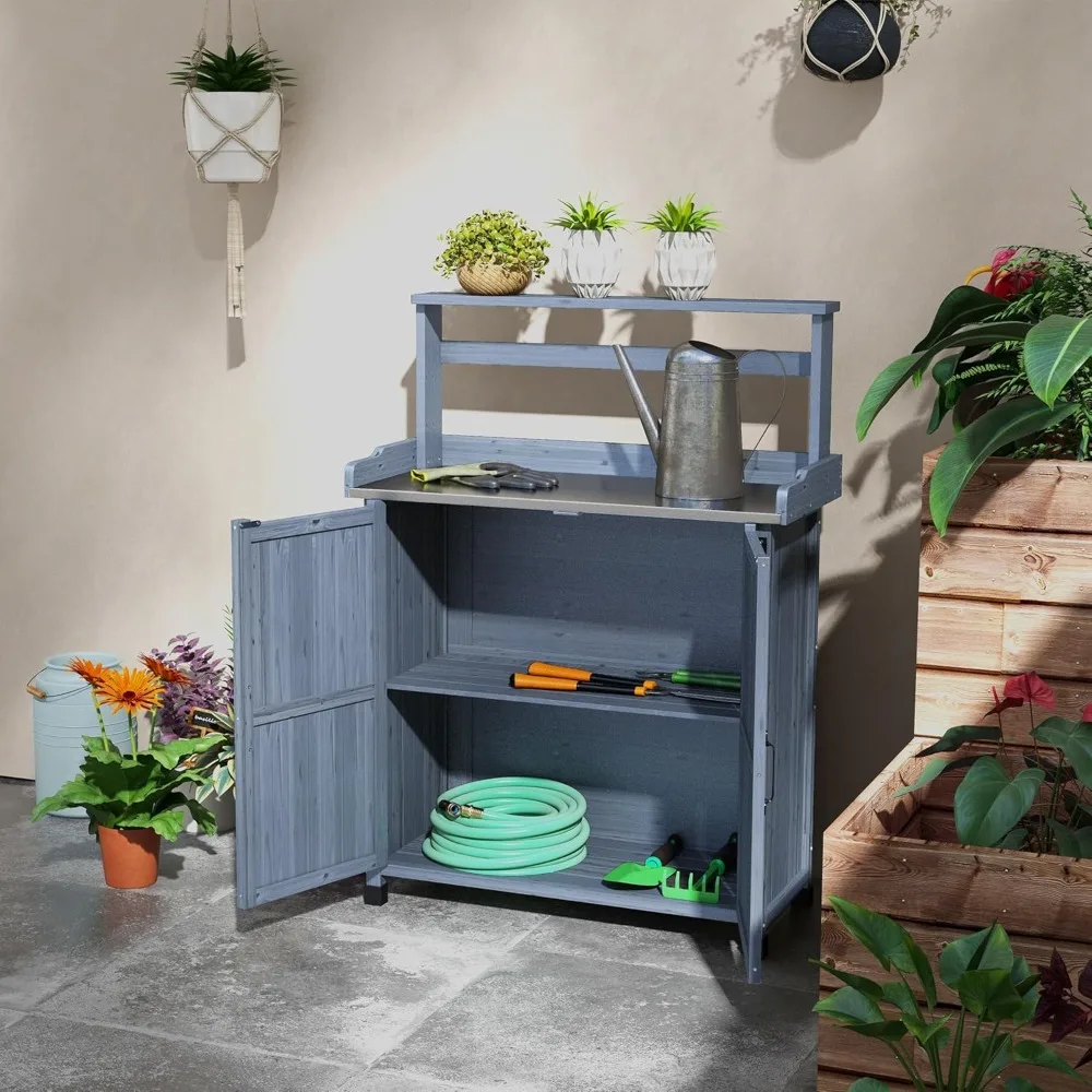 Potting Bench, Outdoor Wooden Potting Table with Storage Cabinet with 2 Shelves, Garden Work Bench with Galvanized, Customized
Potting Bench, Outdoor Wooden Potting Table with Storage Cabinet with 2 Shelves, Garden Work Bench with Galvanized, Customized