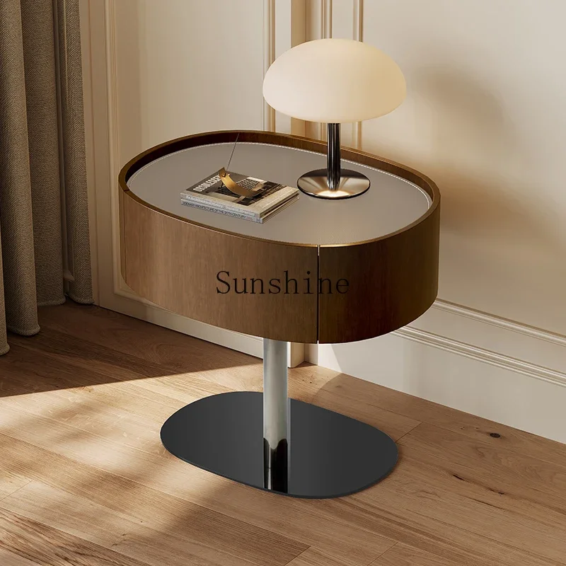 Medieval style bedside walnut color solid wood saddle leather creative round bedroom storage side cabinet
Medieval style bedside walnut color solid wood saddle leather creative round bedroom storage side cabinet