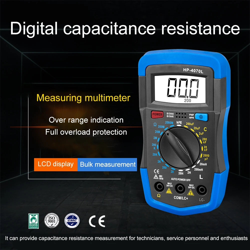 HP-4070L Capacitance Multimeter Digital Inductance LCD Meter hFE Test With Backlight Inductance LCR Meter Repair Tool
HP-4070L Capacitance Multimeter Digital Inductance LCD Meter hFE Test With Backlight Inductance LCR Meter Repair Tool