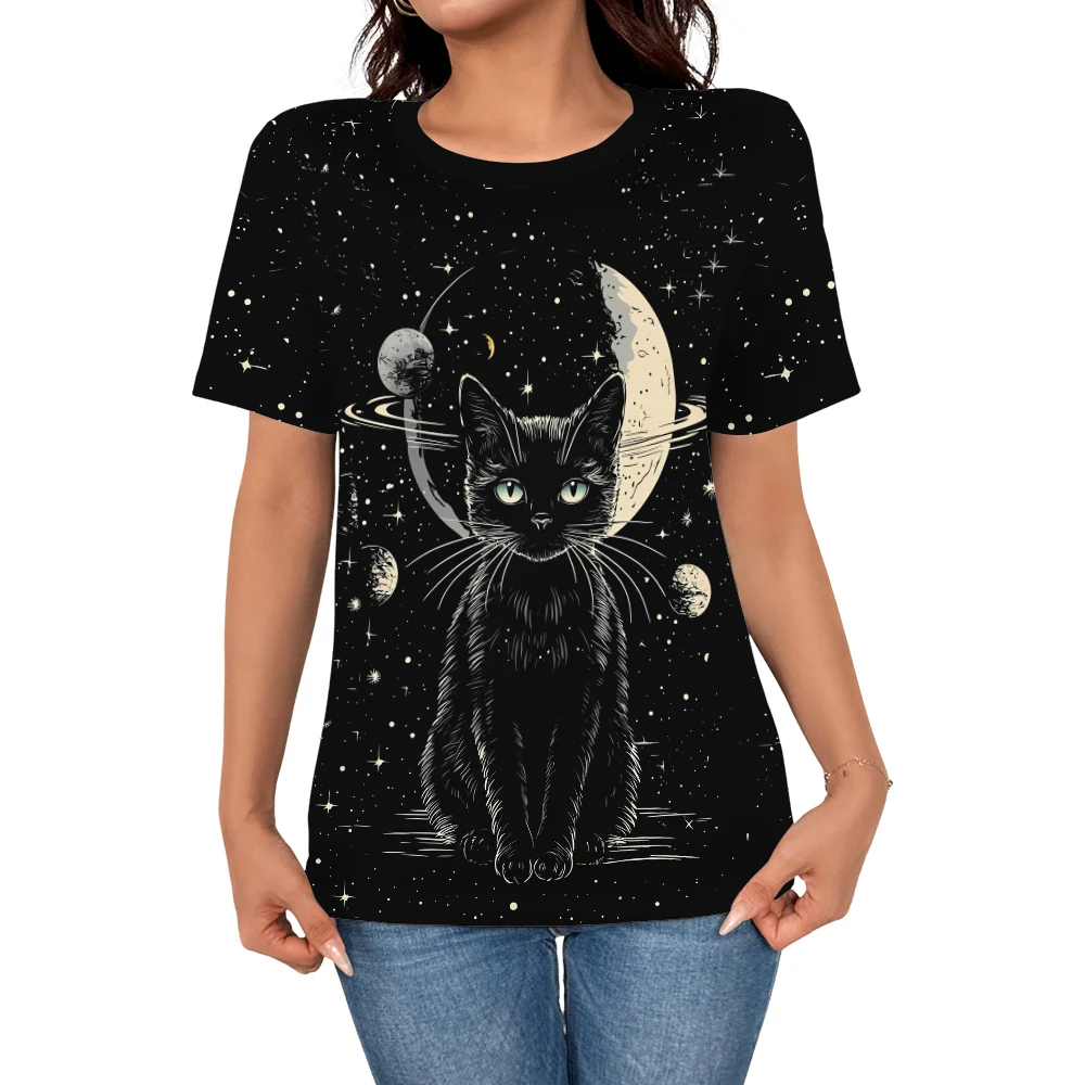 Лето 2025 г., женская элегантная персонализированная футболка с 3D принтом «Черный кот», женский повседневный модный топ с короткими рукавами
Лето 2025 г., женская элегантная персонализированная футболка с 3D принтом «Черный кот», женский повседневный модный топ с короткими рукавами