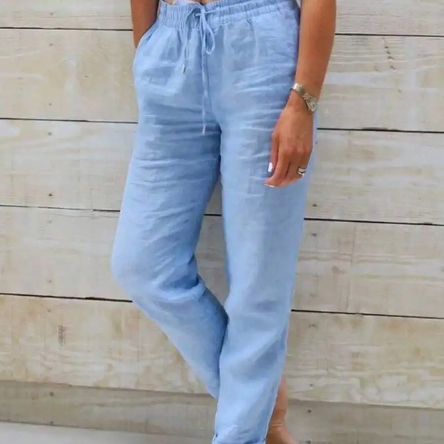 Cotton Linen High Waist Elastic Drawstring Loose Trousers For Women Summer Casual Pants
Cotton Linen High Waist Elastic Drawstring Loose Trousers For Women Summer Casual Pants