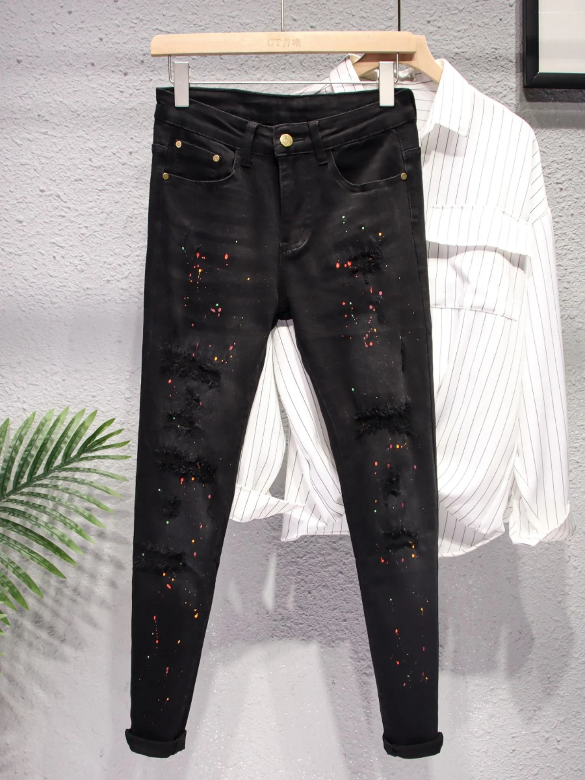 Мужские джинсы Slim Fit с принтом в виде точек, весенне-осенние, с эффектом потертости, модные длинные брюки, эластичные, повседневные
Мужские джинсы Slim Fit с принтом в виде точек, весенне-осенние, с эффектом потертости, модные длинные брюки, эластичные, повседневные