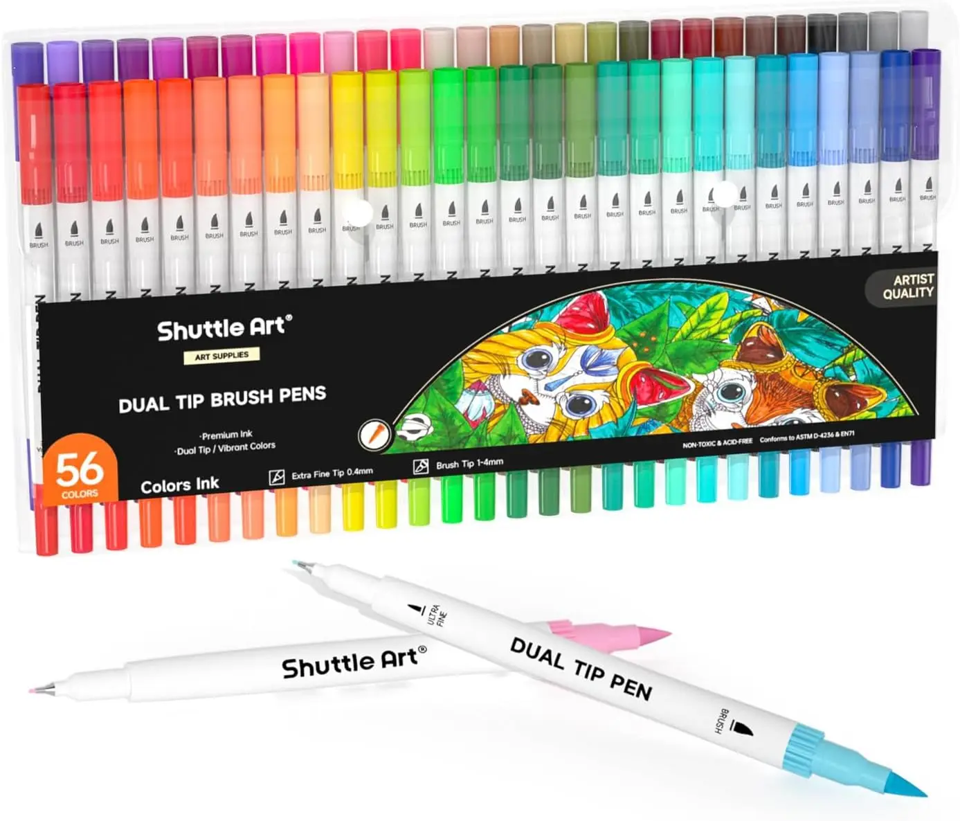 56 Colors Dual Tip Brush Markers, Water-Based Ink, Fine & Brush Tips for Calligraphy, Journaling, Doodling
56 Colors Dual Tip Brush Markers, Water-Based Ink, Fine & Brush Tips for Calligraphy, Journaling, Doodling