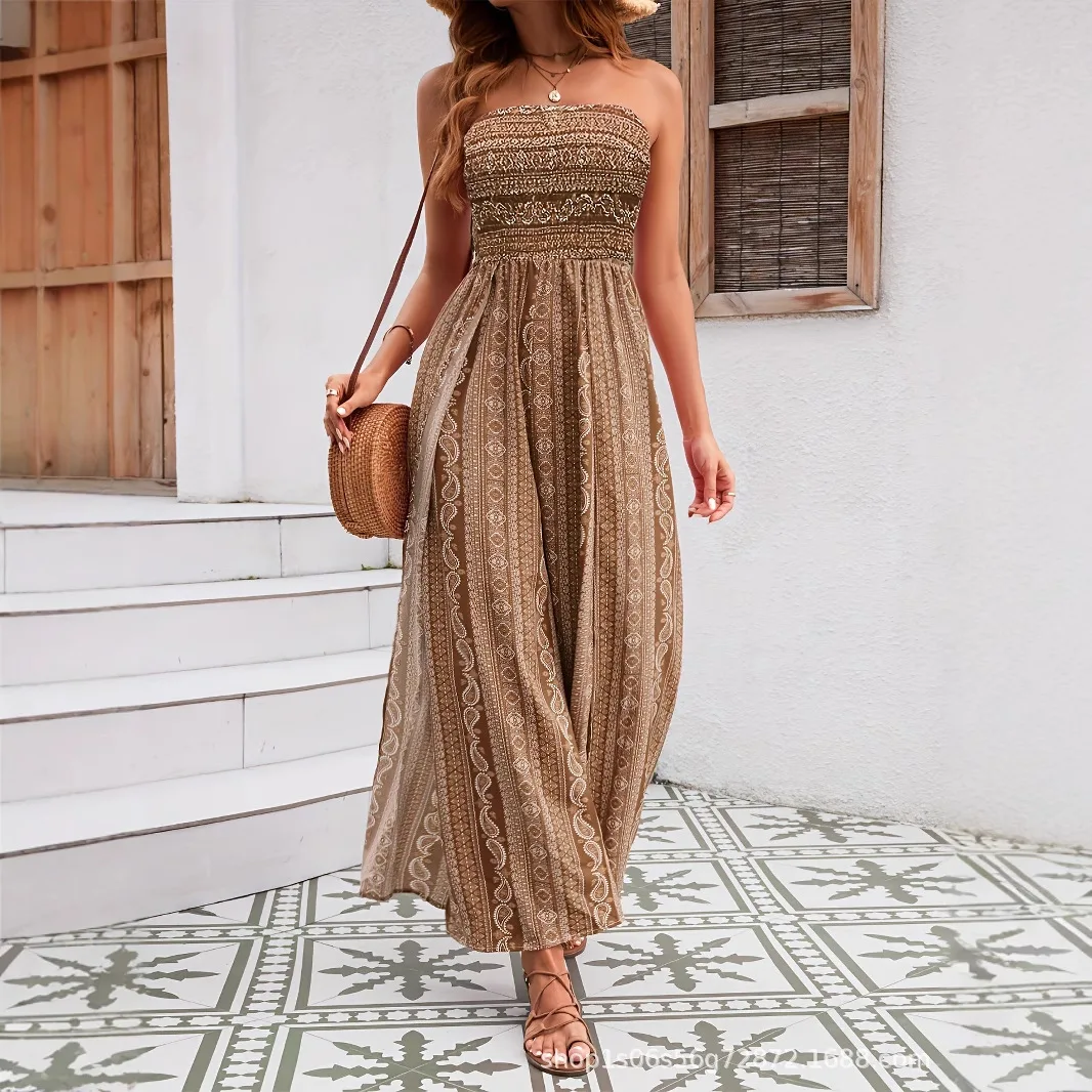 Summer Wrap Ethnic Style Strapless Wide Leg Jumpsuit For Women Rompers
Summer Wrap Ethnic Style Strapless Wide Leg Jumpsuit For Women Rompers
