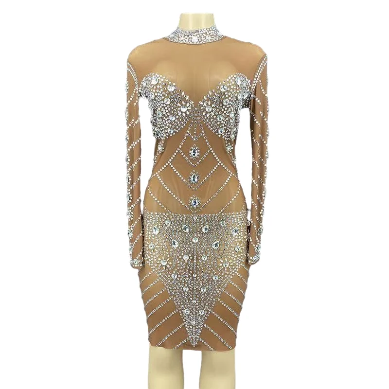 Women Sexy Stage Silver Rhinestone Pearls Transparent Short Dress Nightclub Evening Wedding Birthday Celebrate Prom Dancer Dress
Women Sexy Stage Silver Rhinestone Pearls Transparent Short Dress Nightclub Evening Wedding Birthday Celebrate Prom Dancer Dress