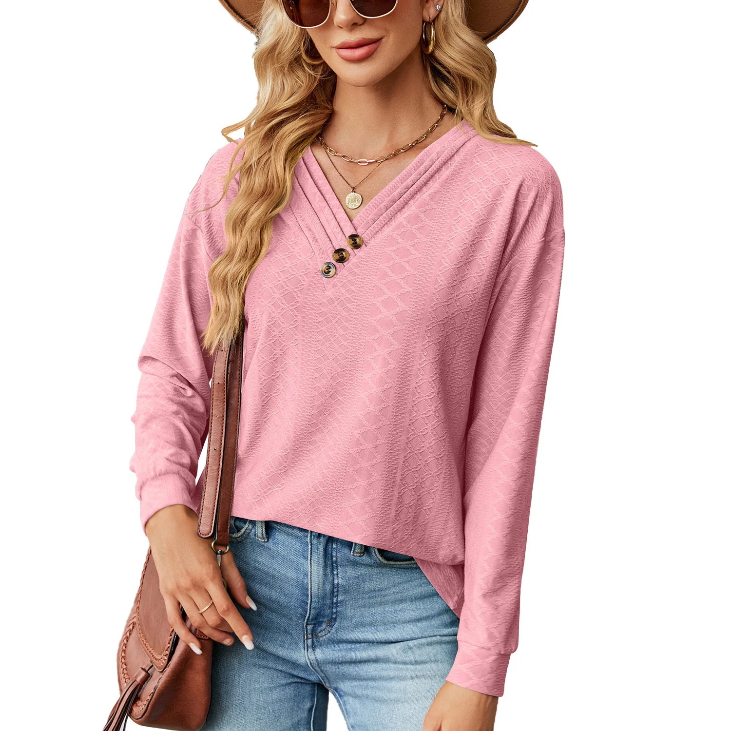 T-shirt for Women Fall and Winter Fashion New Solid Color V-neck Buttons Loose Long-sleeved Blouse
T-shirt for Women Fall and Winter Fashion New Solid Color V-neck Buttons Loose Long-sleeved Blouse