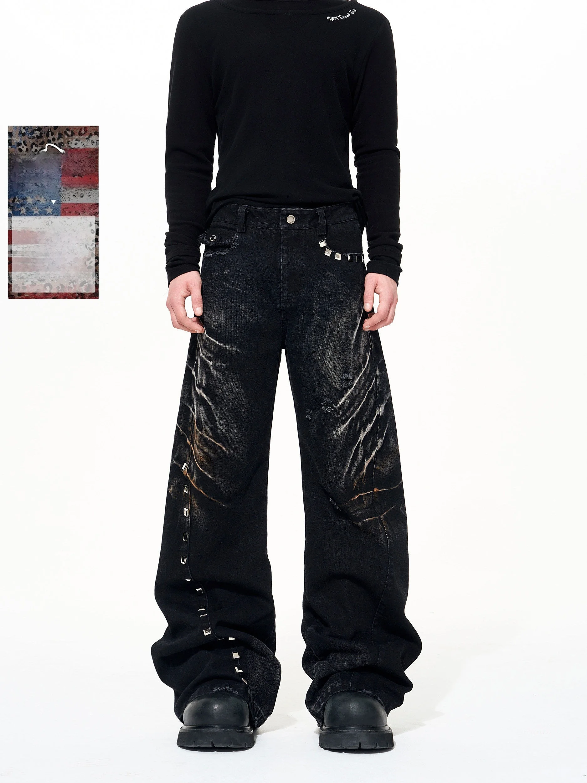 Retro Washed Jeans Men's Autumn Winter Rivet Design Wide Leg Pants Low Waist Zipper Closure Cotton Blend Punk Style
Retro Washed Jeans Men's Autumn Winter Rivet Design Wide Leg Pants Low Waist Zipper Closure Cotton Blend Punk Style