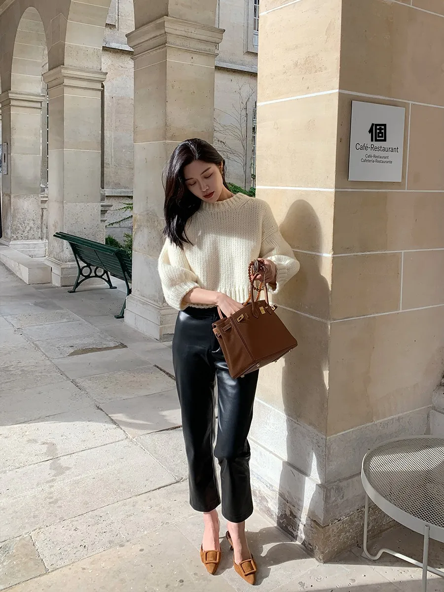 Paris Holiday Vintage Knitted Nine-Piece Leather Pants Set round Ne Lazy Zoe Cozy Warmth Long Sve Color Commute Sle
Paris Holiday Vintage Knitted Nine-Piece Leather Pants Set round Ne Lazy Zoe Cozy Warmth Long Sve Color Commute Sle