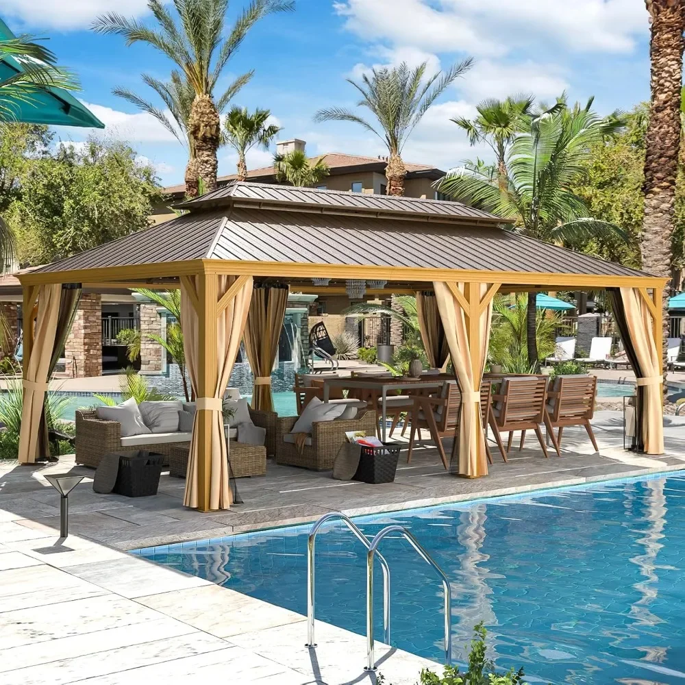 14' X 22' Hardtop Gazebo Wood-Looking Aluminum Frame Pergola with Galvanized Steel Double Roof, Outdoor Permanent Metal Pavilion
14' X 22' Hardtop Gazebo Wood-Looking Aluminum Frame Pergola with Galvanized Steel Double Roof, Outdoor Permanent Metal Pavilion