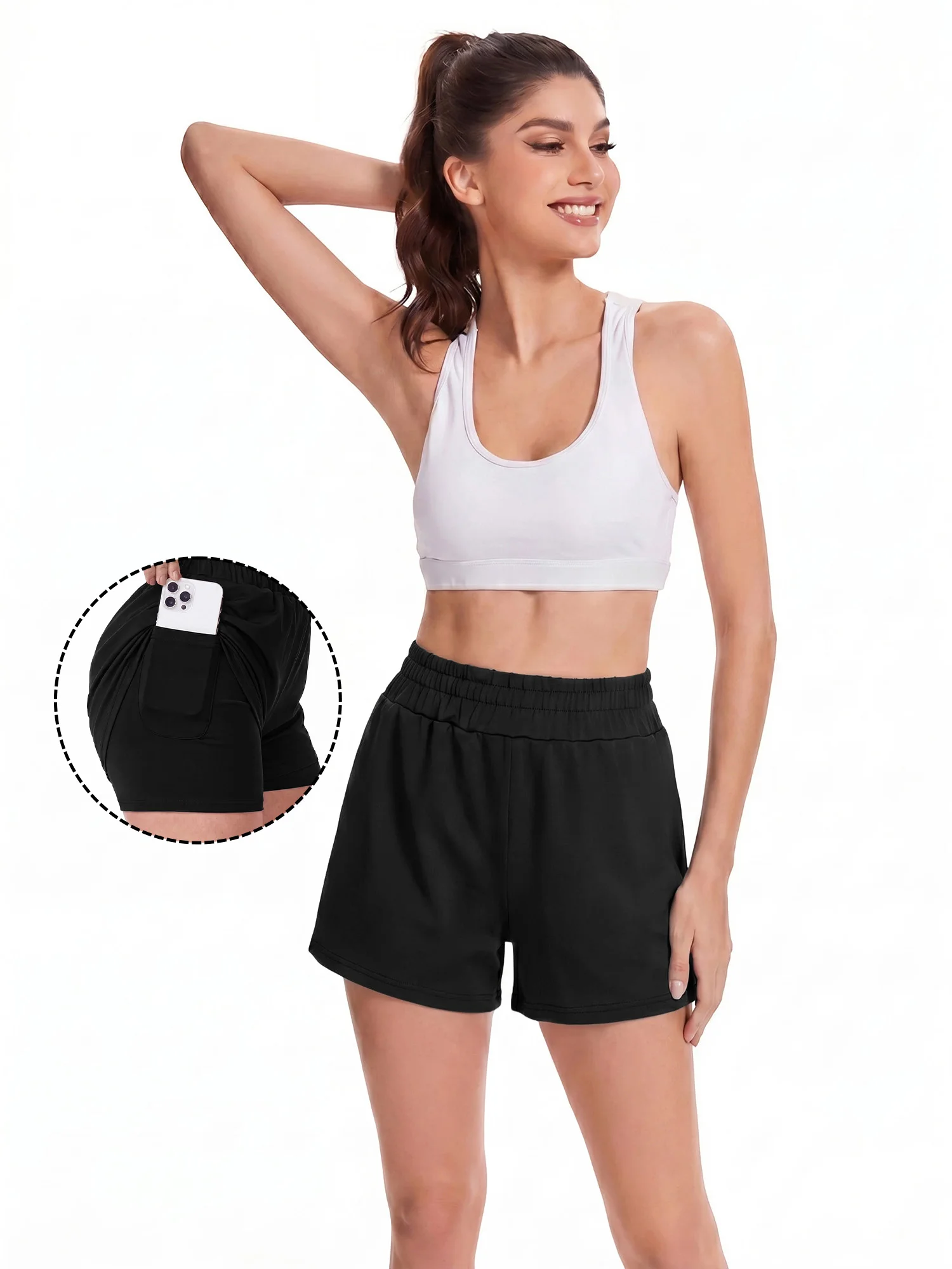 Vacation Gym Dual-use Ladies High Waist Double Layer Shorts Stretch Soft Fabric Side Cell Phone Pocket Shorts
Vacation Gym Dual-use Ladies High Waist Double Layer Shorts Stretch Soft Fabric Side Cell Phone Pocket Shorts