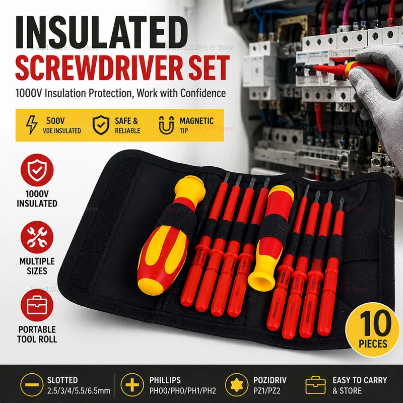 10Pcs Insulated Electrician Screwdriver Set 500V Professional Magnetized Repair Tools for Home and Industrial Electrical Work
10Pcs Insulated Electrician Screwdriver Set 500V Professional Magnetized Repair Tools for Home and Industrial Electrical Work