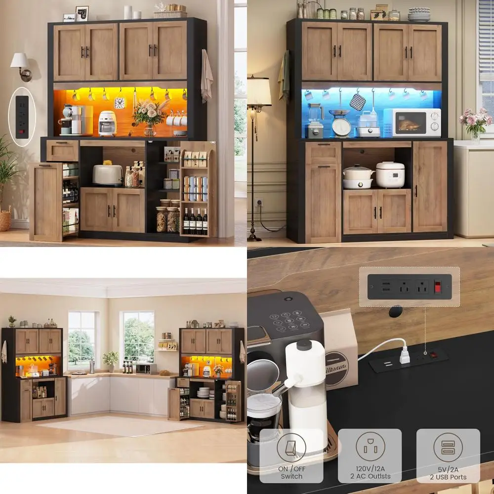 71" Pantry Cabinet with Charging Station and LED Light, Kitchen Pantry Cabinet with Microwave Stand, 47.2" Wide Kitchen Storage
71" Pantry Cabinet with Charging Station and LED Light, Kitchen Pantry Cabinet with Microwave Stand, 47.2" Wide Kitchen Storage
