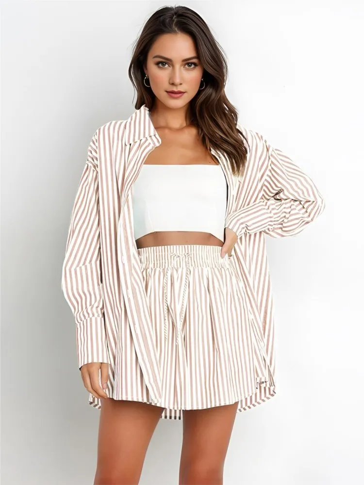 Fashionable Women's Shirt Striped Long-sleeved Two-piece Set 2026 Spring And Summer New Style Women's Commuter Casual Suit
Fashionable Women's Shirt Striped Long-sleeved Two-piece Set 2026 Spring And Summer New Style Women's Commuter Casual Suit