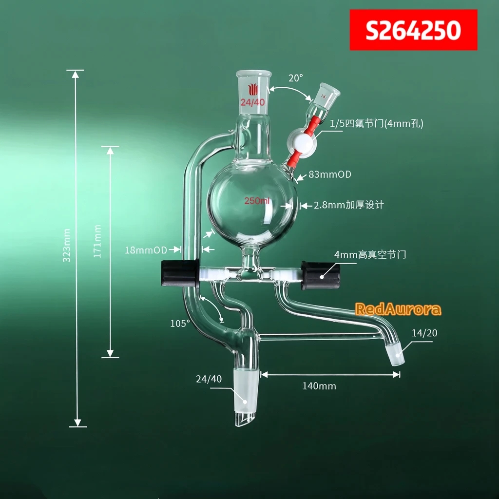 SYNTHWARE-Laboratory Distilling Heads,Solvent,High Vacuum,Top 24/40,Side 14/20
SYNTHWARE-Laboratory Distilling Heads,Solvent,High Vacuum,Top 24/40,Side 14/20