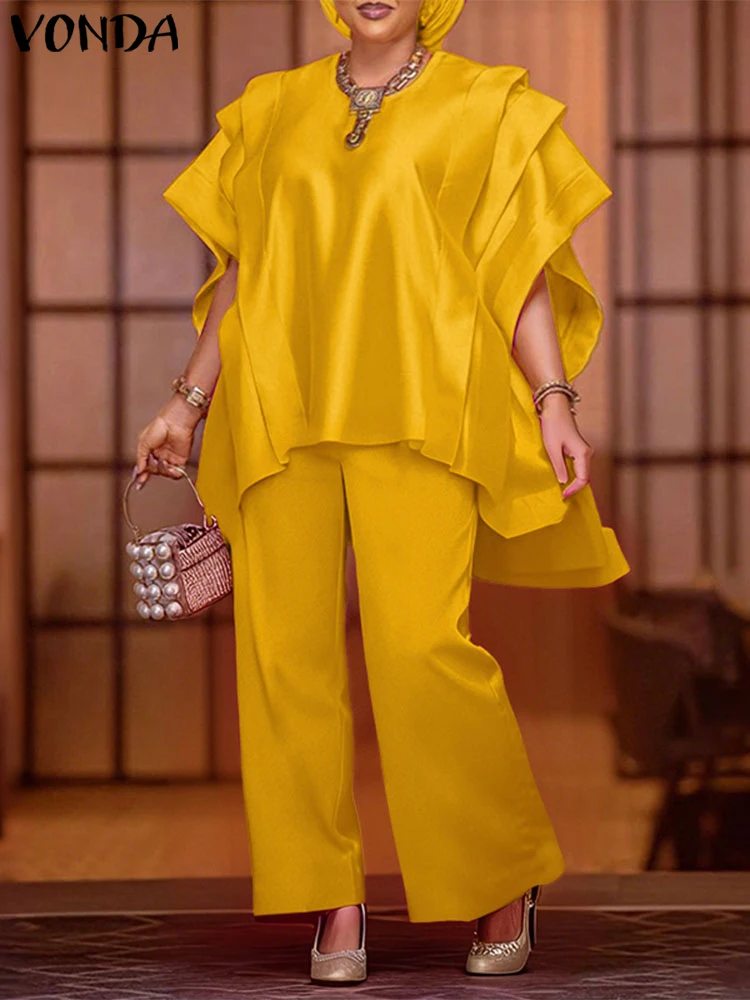 Plus Size VONDA Women Sets Summer Satin Solid Office Pant Sets Fashion Short Sleeve Pleated Tops and Long Pants Elegant Outfits
Plus Size VONDA Women Sets Summer Satin Solid Office Pant Sets Fashion Short Sleeve Pleated Tops and Long Pants Elegant Outfits