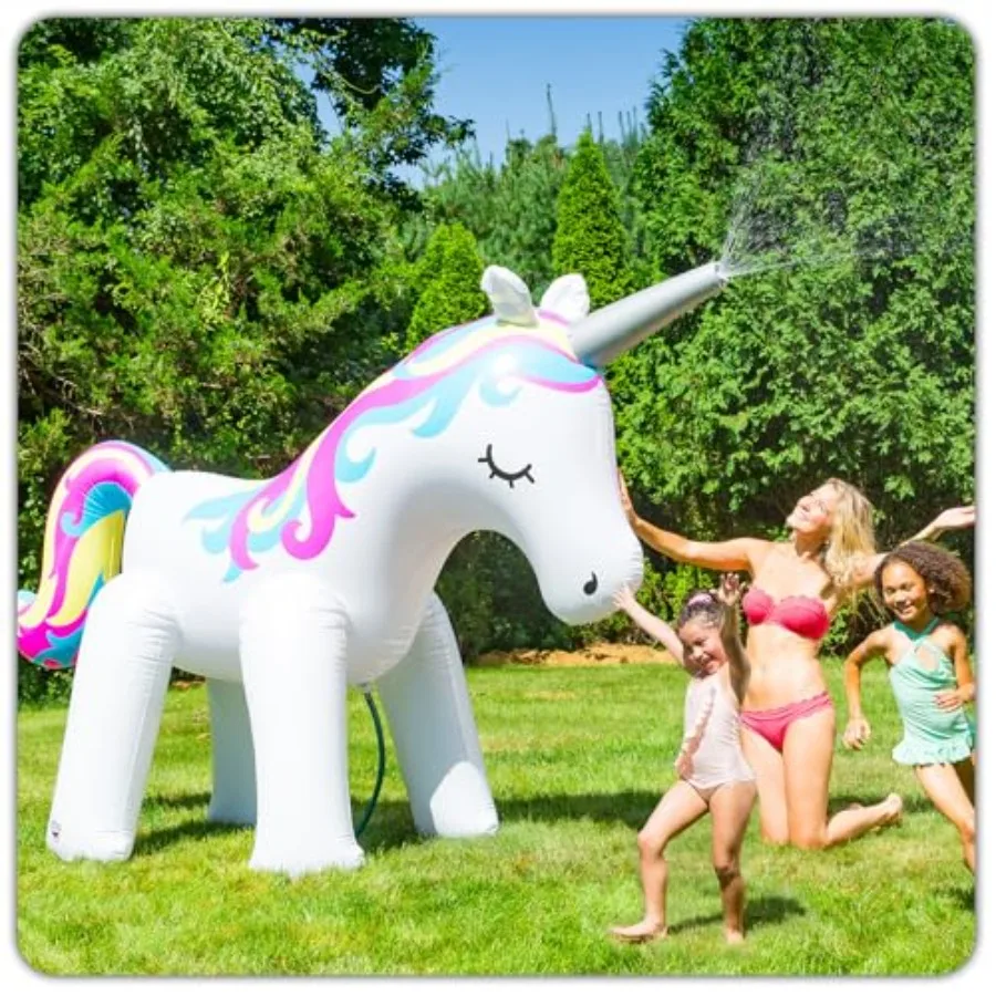 Outdoor summer water game: 6-foot-tall inflatable unicorn sprinkler in vibrant pastel colors, made of durable PVC for backyard
Outdoor summer water game: 6-foot-tall inflatable unicorn sprinkler in vibrant pastel colors, made of durable PVC for backyard