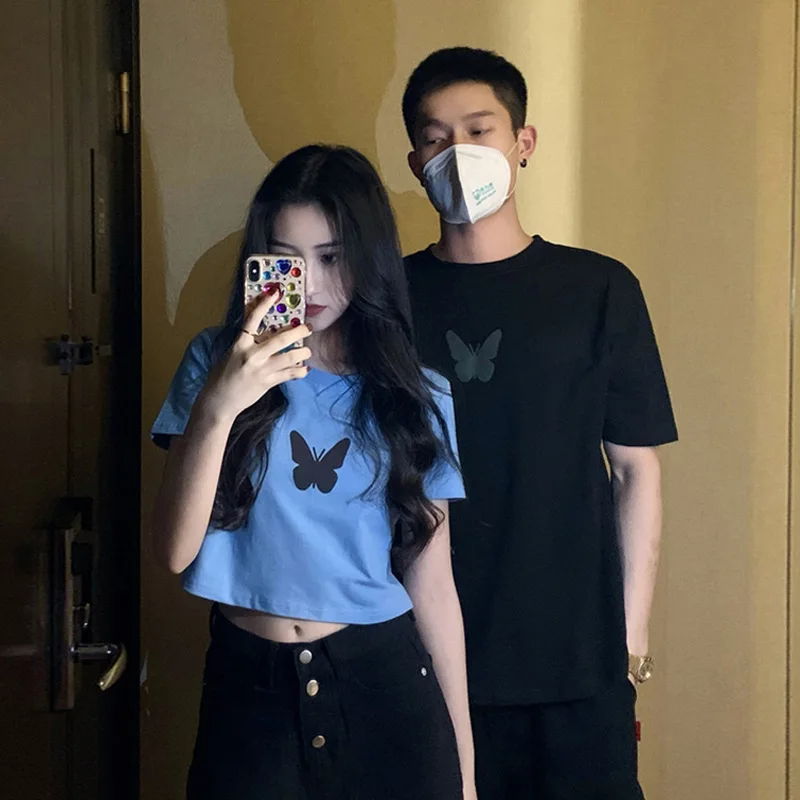Summer 2025 New Couple Outfit Butterfly Short Sleeved T-shirt for Women Instagram Super Popular Short Student Top Female Clothes
Summer 2025 New Couple Outfit Butterfly Short Sleeved T-shirt for Women Instagram Super Popular Short Student Top Female Clothes