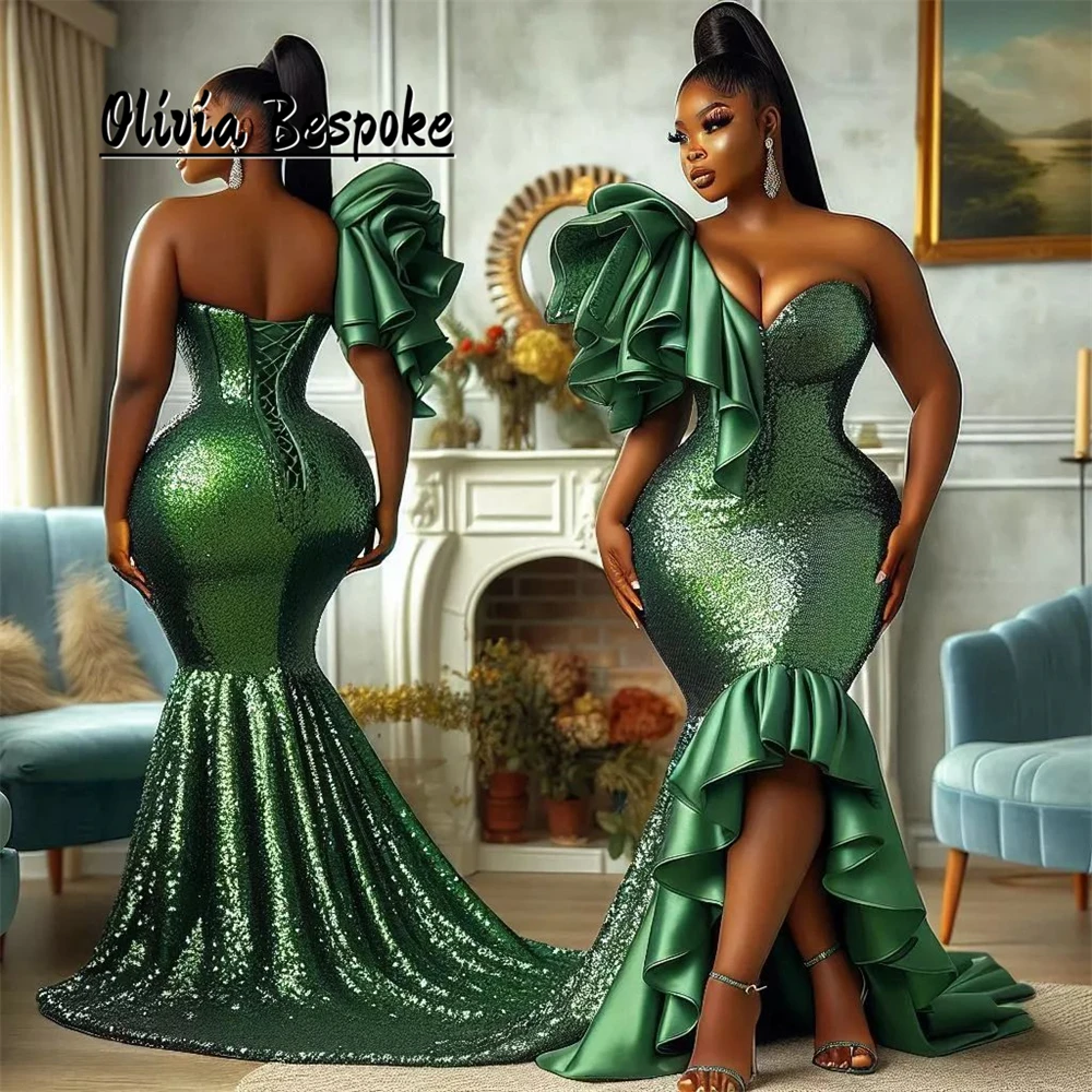 Shiny Green Aso Ebi Evening Dresses One Shoulder Ruffles Lace-up Mermaid Party Dress African Luxury Gowns Woman 2025 Customized
Shiny Green Aso Ebi Evening Dresses One Shoulder Ruffles Lace-up Mermaid Party Dress African Luxury Gowns Woman 2025 Customized