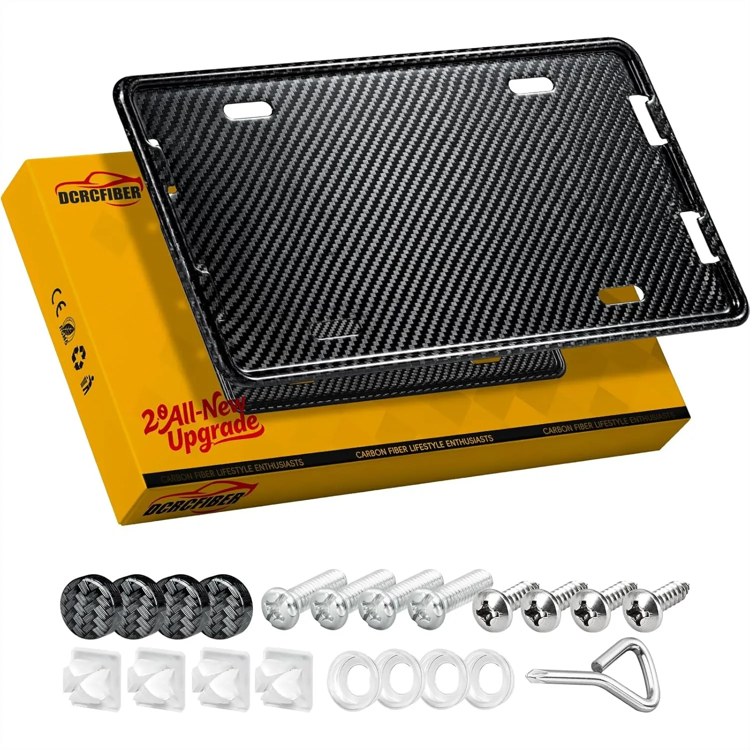 Carbon Fiber License Plate Frame with Anti-Vibration Pads, Snap-On 4 Hole Design for US Plates
Carbon Fiber License Plate Frame with Anti-Vibration Pads, Snap-On 4 Hole Design for US Plates