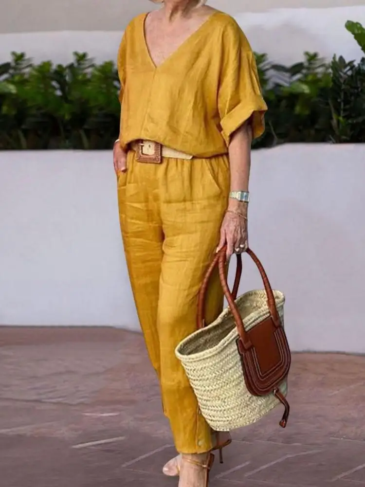 Женский повседневный комплект из хлопка и льна, удобный дышащий комплект из полиэстера для отдыха, возраст 25–35 лет, осенний сезон
Женский повседневный комплект из хлопка и льна, удобный дышащий комплект из полиэстера для отдыха, возраст 25–35 лет, осенний сезон