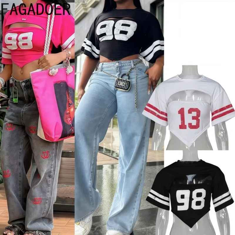 FAGADOER Sexy Letter Printing T-shirt Women Summer New Hollow Out Irregular Patchwork Crop Tops Female Streetwear Clothing 2025
FAGADOER Sexy Letter Printing T-shirt Women Summer New Hollow Out Irregular Patchwork Crop Tops Female Streetwear Clothing 2025