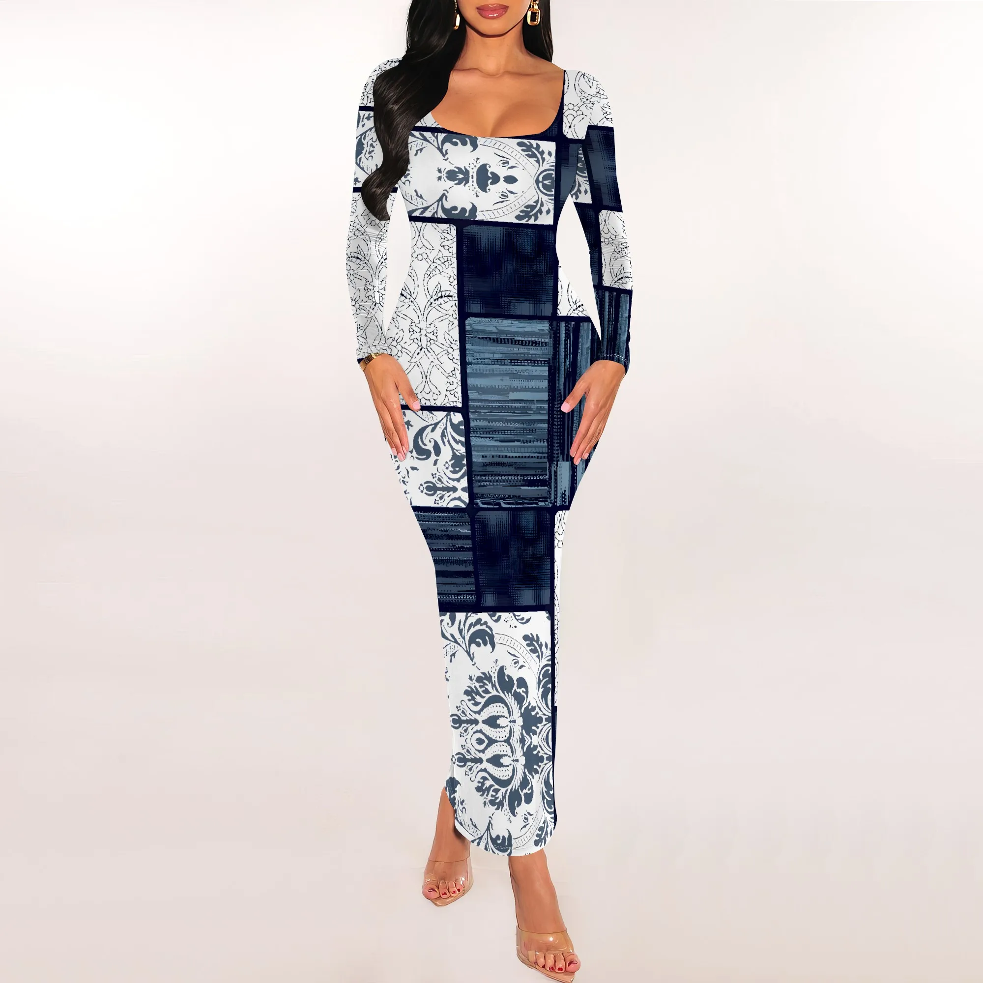 Patchwork Print Bodycon Maxi Dress Long Sleeve Modern Elegant Style Casual Daily Outfit
Patchwork Print Bodycon Maxi Dress Long Sleeve Modern Elegant Style Casual Daily Outfit