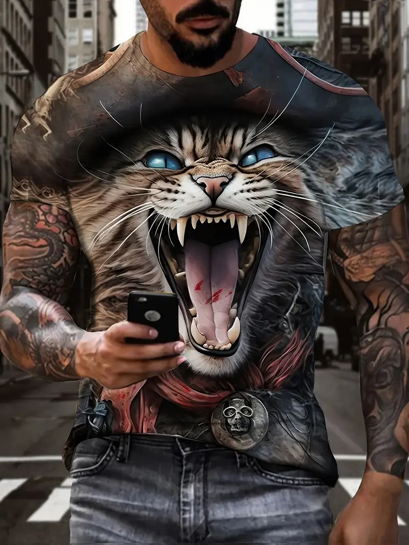 Men's 3D Digital Roaring Cat Pirate Pattern Print T-shirt Crew Neck Short Sleeve Novel Stylish Tops Summer Outdoors Wear
Men's 3D Digital Roaring Cat Pirate Pattern Print T-shirt Crew Neck Short Sleeve Novel Stylish Tops Summer Outdoors Wear