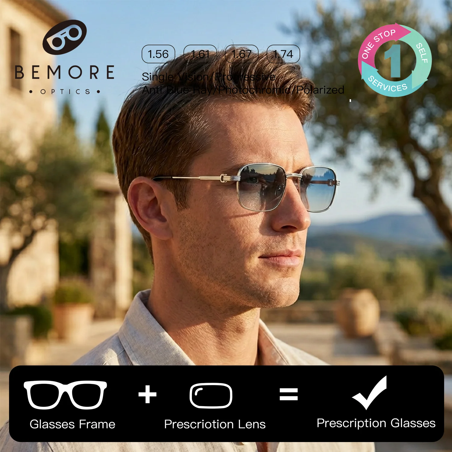 BEMORE Rectangle Prescription Sunglasses Stainless Steel Polarized UV400 High Quality Progressive Men's Optical Eyeglasses
BEMORE Rectangle Prescription Sunglasses Stainless Steel Polarized UV400 High Quality Progressive Men's Optical Eyeglasses
