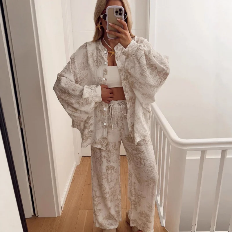 Floral Print Pajama Set for Women, 2-Piece Cotton Long Sleeve Open-Front Top & Pants, Breathable & Relaxed Fit, Fall Home Lounge
Floral Print Pajama Set for Women, 2-Piece Cotton Long Sleeve Open-Front Top & Pants, Breathable & Relaxed Fit, Fall Home Lounge