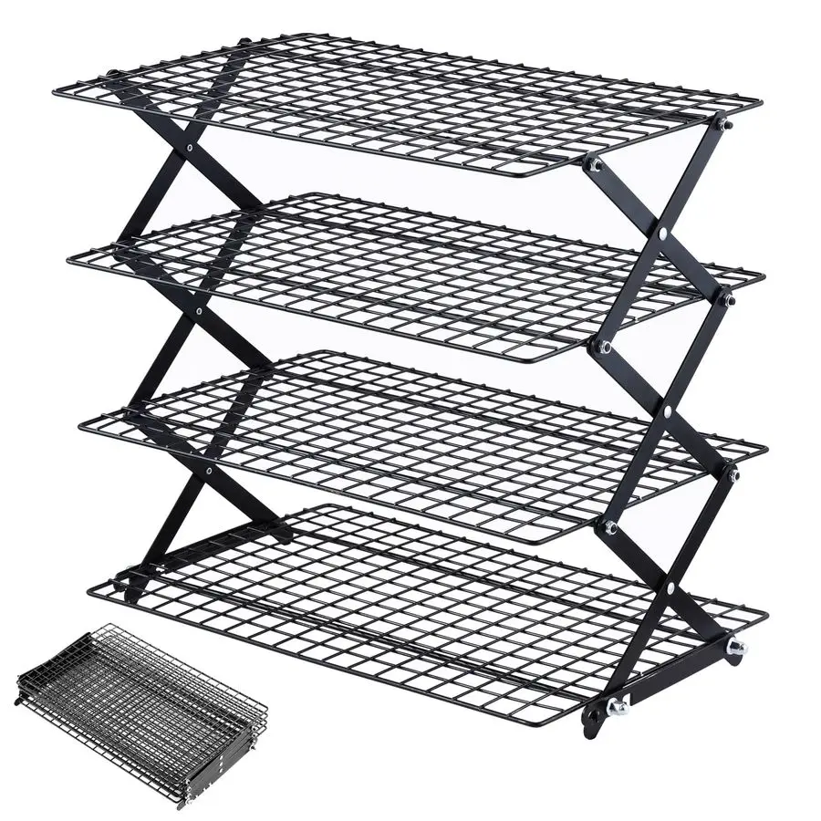 4 Tier Collapsible Cooling Rack 3 Setting Design, Adjustable Stackable Baking Rack, 5 Modes Cooling Racks for Cooking and Baking