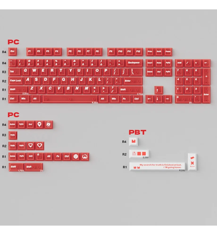 Five-sided mist translucent red/black/white large-character mechanical keyboard keycap PBT thermal sublimation PC pad printing
Five-sided mist translucent red/black/white large-character mechanical keyboard keycap PBT thermal sublimation PC pad printing