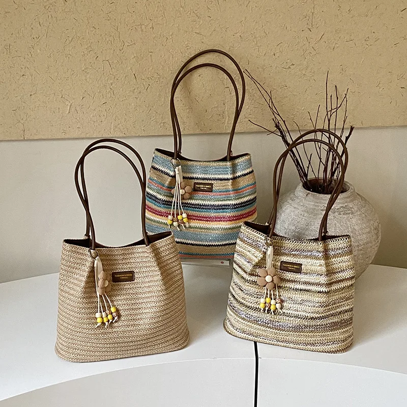 Large Capacity Colorful Striped Woven Straw Bucket Tote Shoulder Bag Fashion Commute Casual Beach New Underarm Handbag for Women
Large Capacity Colorful Striped Woven Straw Bucket Tote Shoulder Bag Fashion Commute Casual Beach New Underarm Handbag for Women