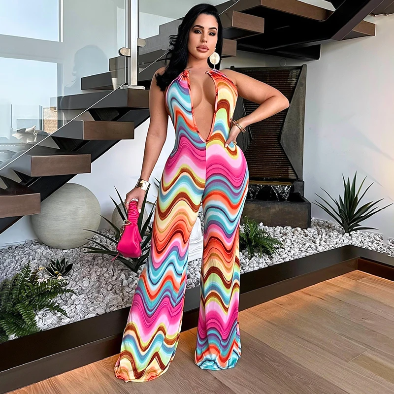 Bodycon Wave Print V Neck With Metal One Piece Jumpsuit Casual Women's Jumpsuits Slim Fit Backless Rompers
Bodycon Wave Print V Neck With Metal One Piece Jumpsuit Casual Women's Jumpsuits Slim Fit Backless Rompers