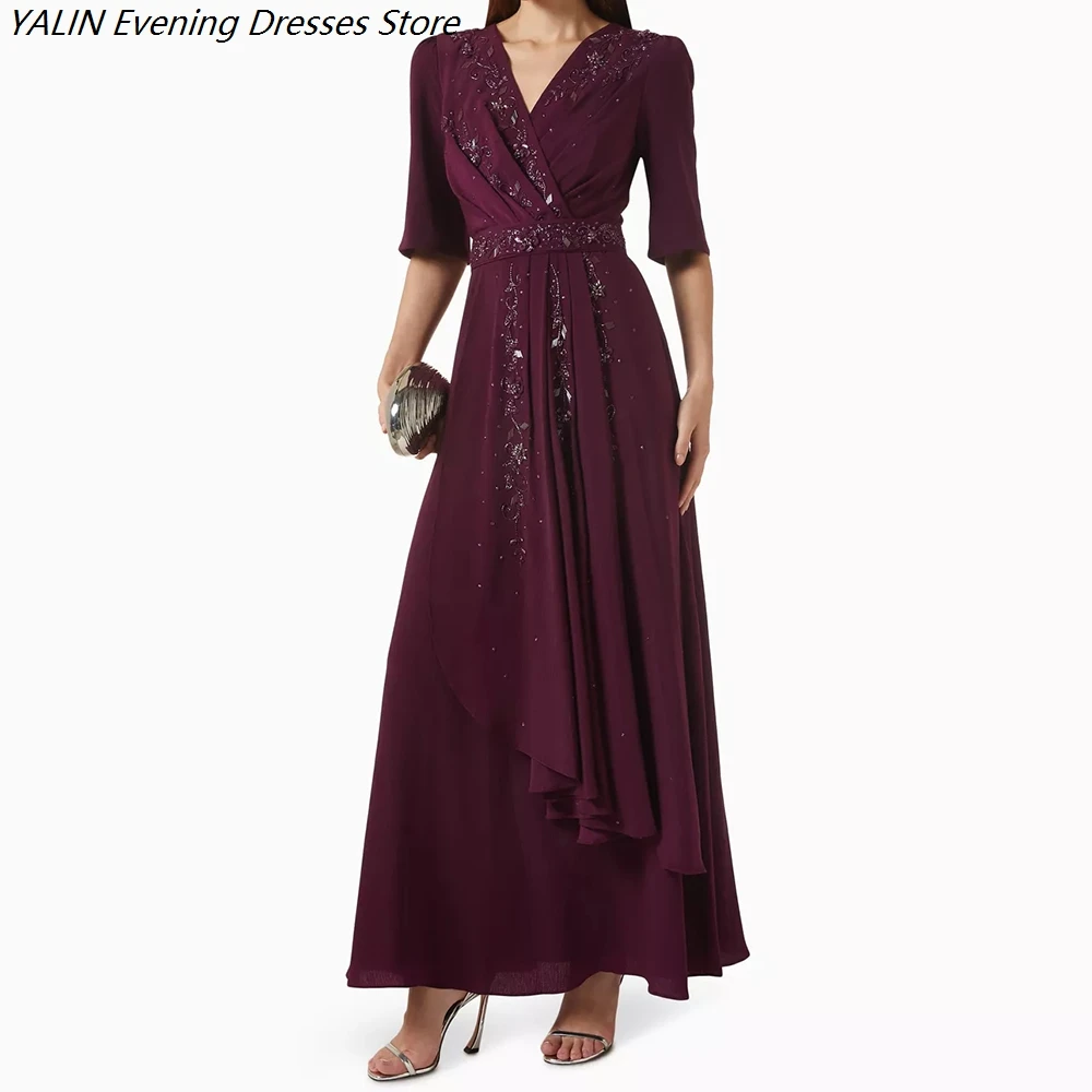 Women's A-line Evening Dresses Ankle-length V-neck Half Sleeve Prom Dresses Fashion Sequined Sashes Draped Customized Gowns
Women's A-line Evening Dresses Ankle-length V-neck Half Sleeve Prom Dresses Fashion Sequined Sashes Draped Customized Gowns