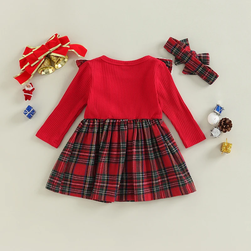 Toddler Girl 2-Piece Holiday Set Festive Plaid Dress with Ruffle Sleeves Matching Headband for Christmas Party
Toddler Girl 2-Piece Holiday Set Festive Plaid Dress with Ruffle Sleeves Matching Headband for Christmas Party