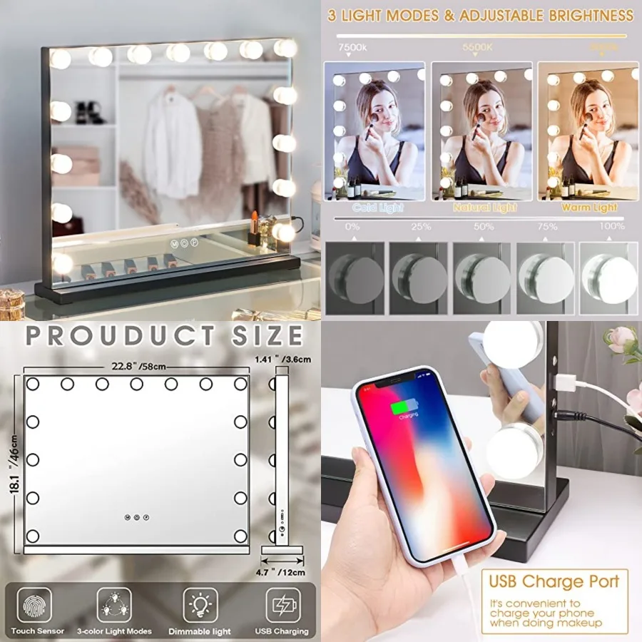 Black Vanity Mirror with Lights Large Hollywood Vanity Mirror with 15 LED Bulbs Lighted Makeup Mirror 3 Color Lighting Modes fo
Black Vanity Mirror with Lights Large Hollywood Vanity Mirror with 15 LED Bulbs Lighted Makeup Mirror 3 Color Lighting Modes fo