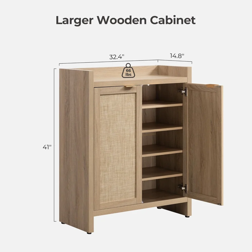 24 Pair Shoe Storage Organizer Cabinet, 41" Tall Rattan Shoe Cabinet with Doors and Shelves
24 Pair Shoe Storage Organizer Cabinet, 41" Tall Rattan Shoe Cabinet with Doors and Shelves