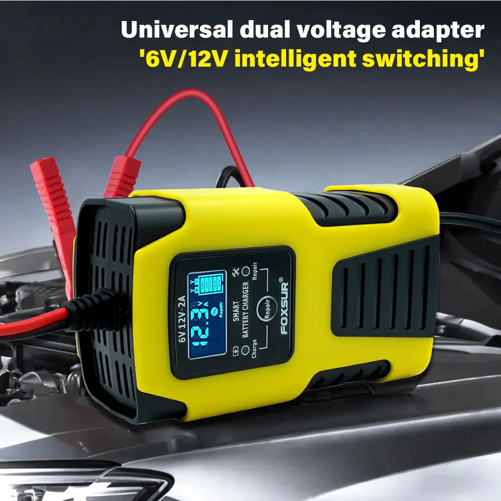 6V/12V 2A Automatic Car Battery Charger with LCD Display and Pulse Repair for Lead-Acid GEL AGM Wet Calcium Deep Cycle VRLA
6V/12V 2A Automatic Car Battery Charger with LCD Display and Pulse Repair for Lead-Acid GEL AGM Wet Calcium Deep Cycle VRLA