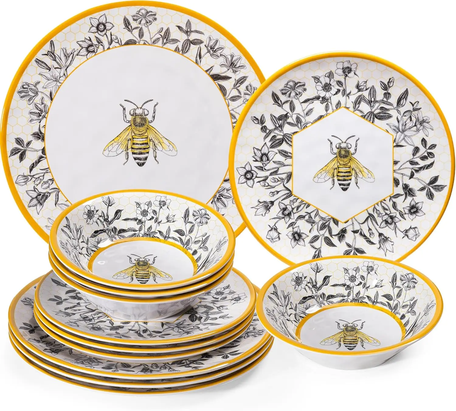 Набор меламиновой посуды Honeycomb Bee Sweet из 12 предметов, набор меламиновой посуды из 4 предметов, легкий и небьющийся садовый цветочный ужин
Набор меламиновой посуды Honeycomb Bee Sweet из 12 предметов, набор меламиновой посуды из 4 предметов, легкий и небьющийся садовый цветочный ужин
