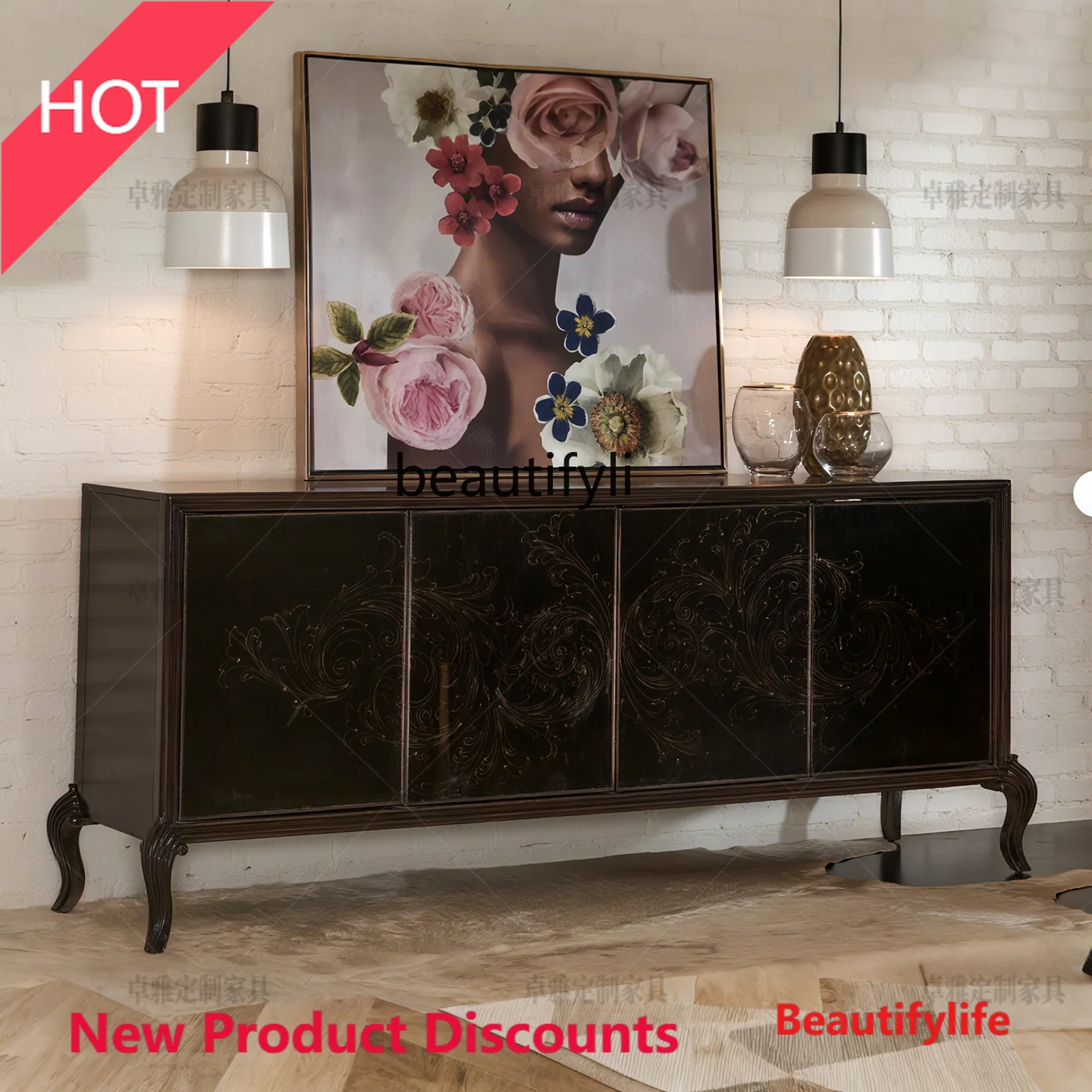 C80 American retro solid wood hand-painted entrance cabinet painted chest cabinet dining side locker
C80 American retro solid wood hand-painted entrance cabinet painted chest cabinet dining side locker