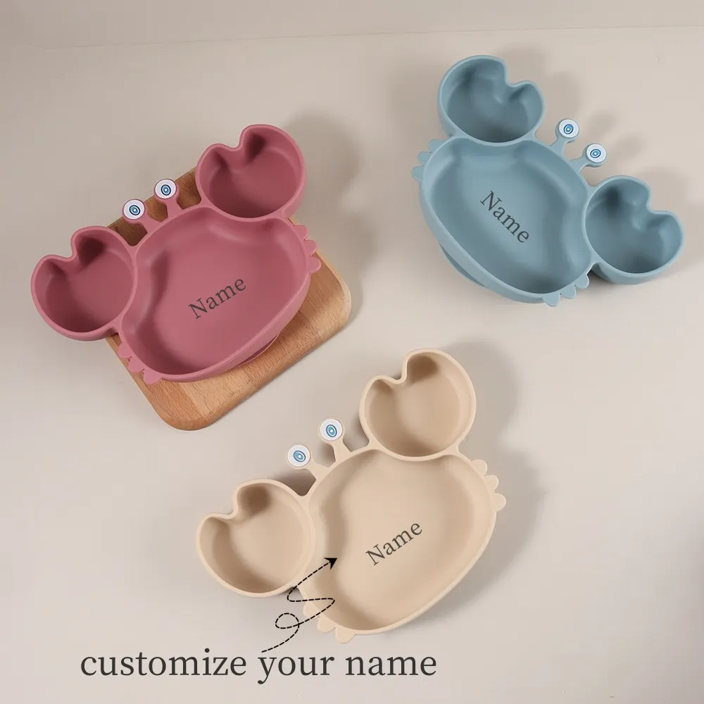 Custom name baby crab shaped plate Engraved Silicone Feeding Tray | Strong Suction Base for Kids cartoon plate
Custom name baby crab shaped plate Engraved Silicone Feeding Tray | Strong Suction Base for Kids cartoon plate