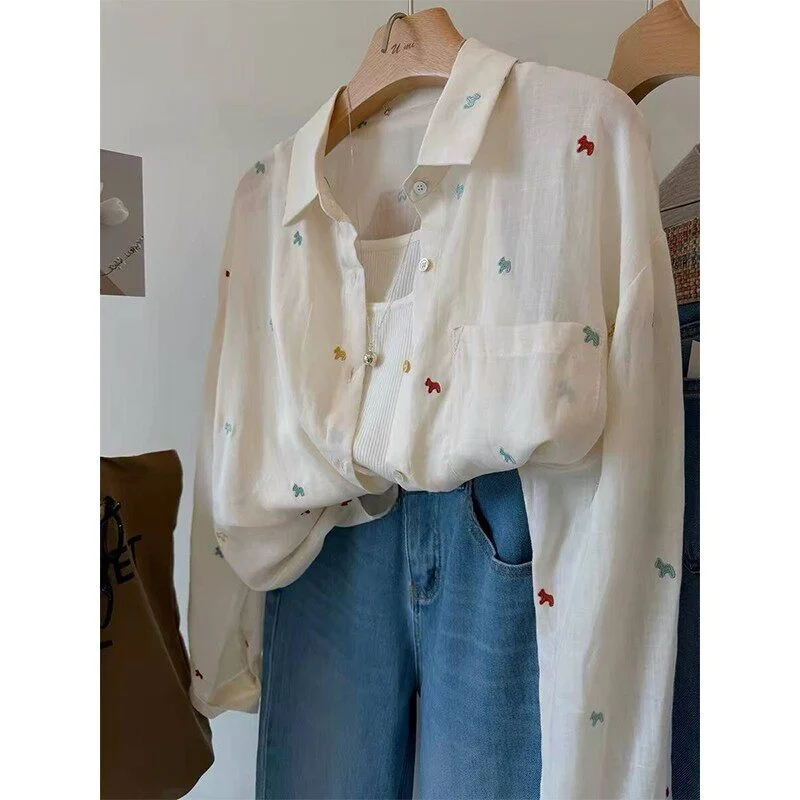 Summer Men's Loose Fit Long Sleeve Shirt Embroidered Pattern Breathable Sun Protection Korean Style Top
Summer Men's Loose Fit Long Sleeve Shirt Embroidered Pattern Breathable Sun Protection Korean Style Top
