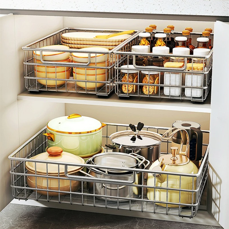 Stainless Steel Pull-Out Cabinet Organizer Under Sink Storage Basket Kitchen Seasoner Shelf Heavy Duty Slide-Out Storage Rack
Stainless Steel Pull-Out Cabinet Organizer Under Sink Storage Basket Kitchen Seasoner Shelf Heavy Duty Slide-Out Storage Rack