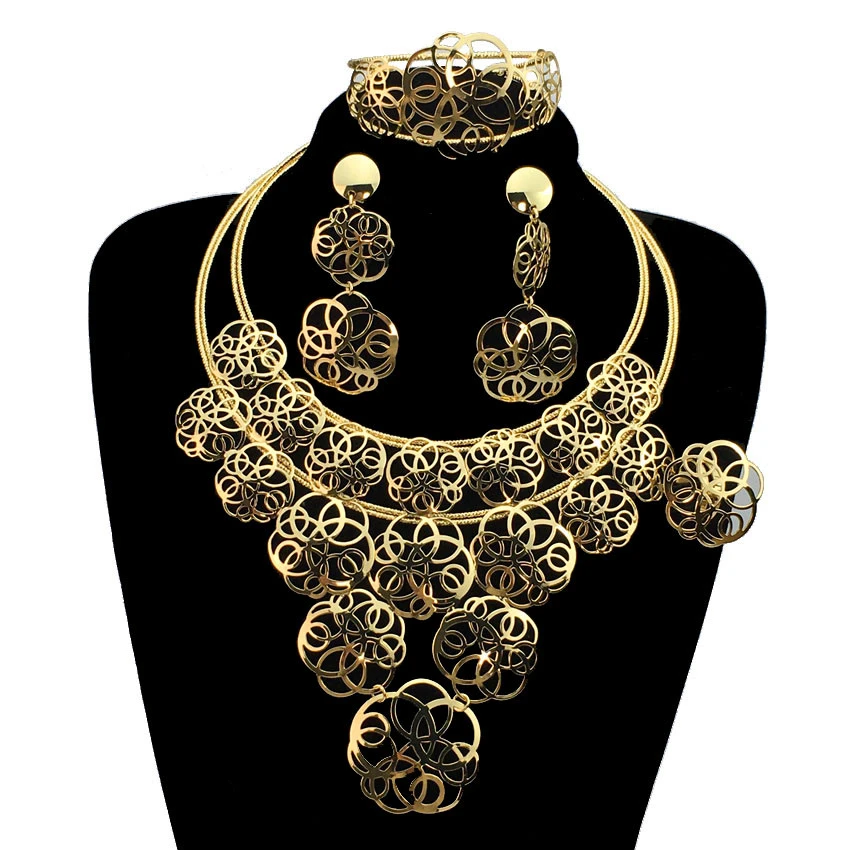 Latest Brazilian Gold-plated Necklace Set Big Simple Style Ring Bracelet Earrings African Jewelry FHK12989
Latest Brazilian Gold-plated Necklace Set Big Simple Style Ring Bracelet Earrings African Jewelry FHK12989