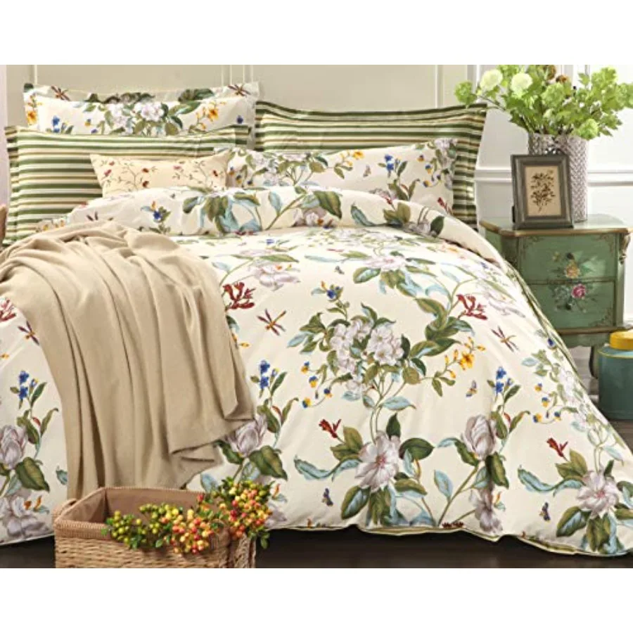 Floral Duvet Cover Set 100% Cotton and Striped Shabby Flower Bedding Branches Summer Bedding Reversible 600 TC Soft Zipper Comf
Floral Duvet Cover Set 100% Cotton and Striped Shabby Flower Bedding Branches Summer Bedding Reversible 600 TC Soft Zipper Comf