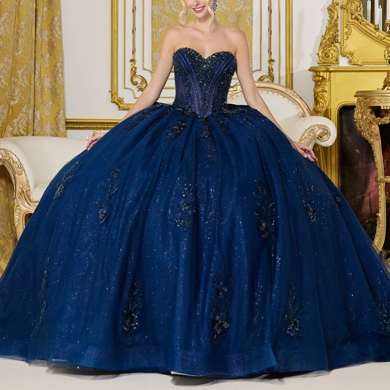 Shiny Dark Blue Quinceanera Dresses Off the Shoulder Glitter Flower Crystal Decal Long tail Vestido De 15 Quinceanera Customize
Shiny Dark Blue Quinceanera Dresses Off the Shoulder Glitter Flower Crystal Decal Long tail Vestido De 15 Quinceanera Customize