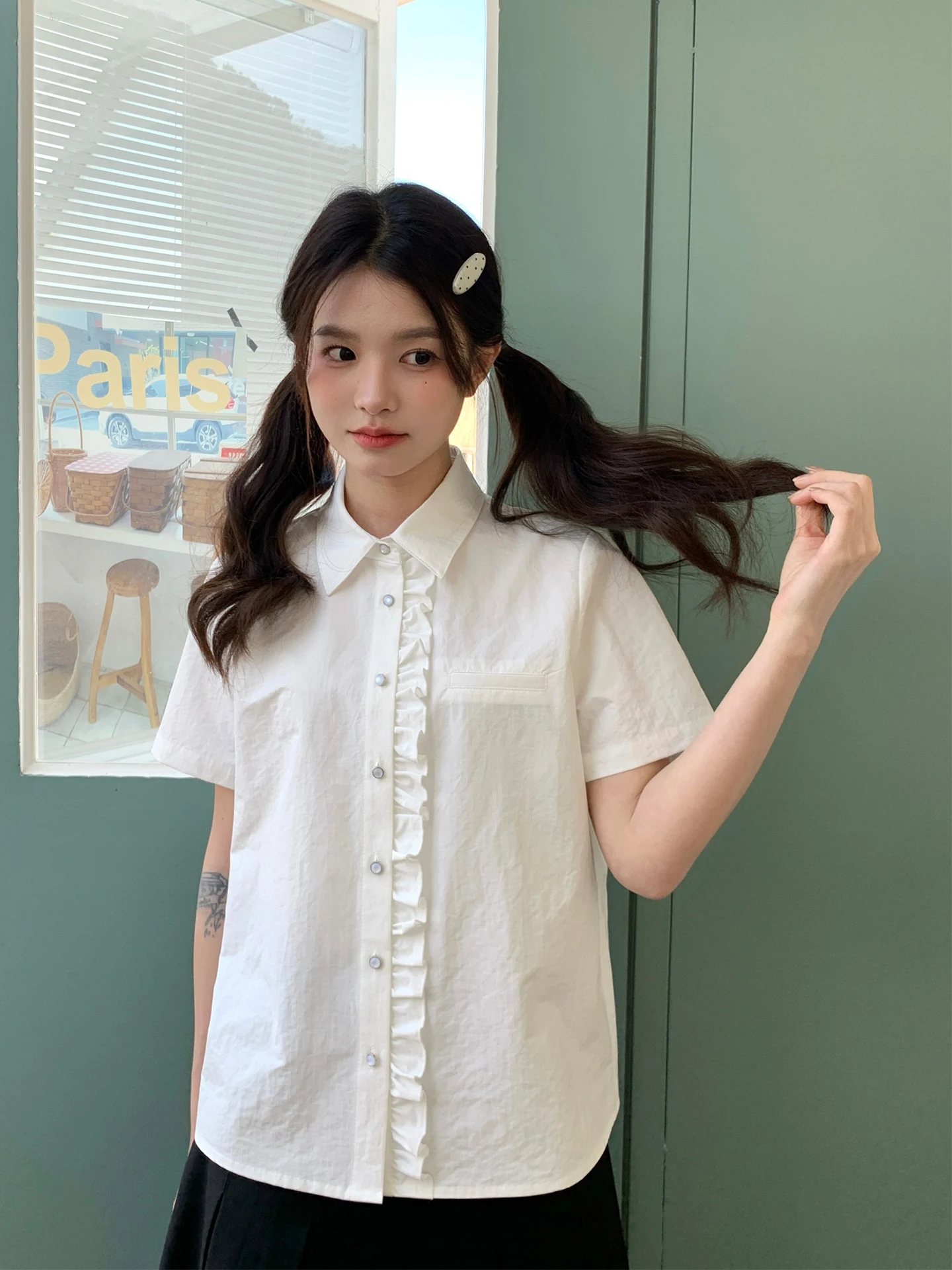 Tokyo Annual Record JK Summer New White Short Sleeve Women's Basic Style Lace Trim Front Shirt Loose Fit Polyester Fiber
Tokyo Annual Record JK Summer New White Short Sleeve Women's Basic Style Lace Trim Front Shirt Loose Fit Polyester Fiber