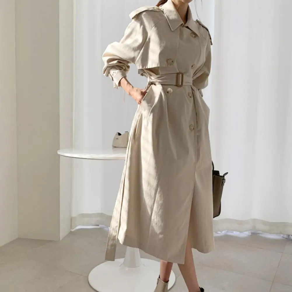 Autumn Trench Coat Long Sleeves Double-breasted Solid Color Tight Waist with Belt Midi Length Turn-down Collar Women Windbreaker
Autumn Trench Coat Long Sleeves Double-breasted Solid Color Tight Waist with Belt Midi Length Turn-down Collar Women Windbreaker