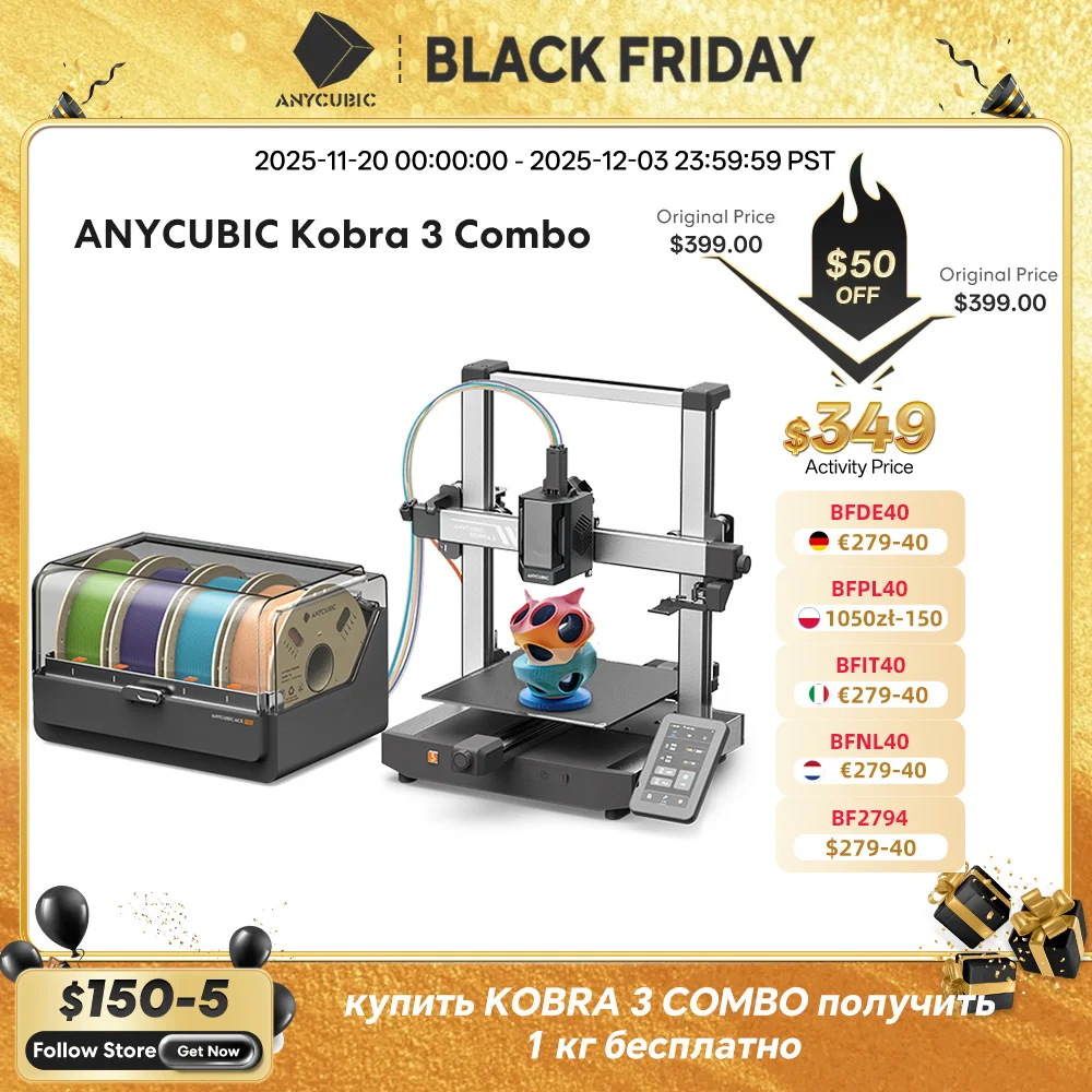 ANYCUBIC K3 Combo AE Version FDM 3D Printer Print in 4 to 8 Color With Max 600mm/s Printing Speed Build Size 250mmx250mmx260mm
ANYCUBIC K3 Combo AE Version FDM 3D Printer Print in 4 to 8 Color With Max 600mm/s Printing Speed Build Size 250mmx250mmx260mm