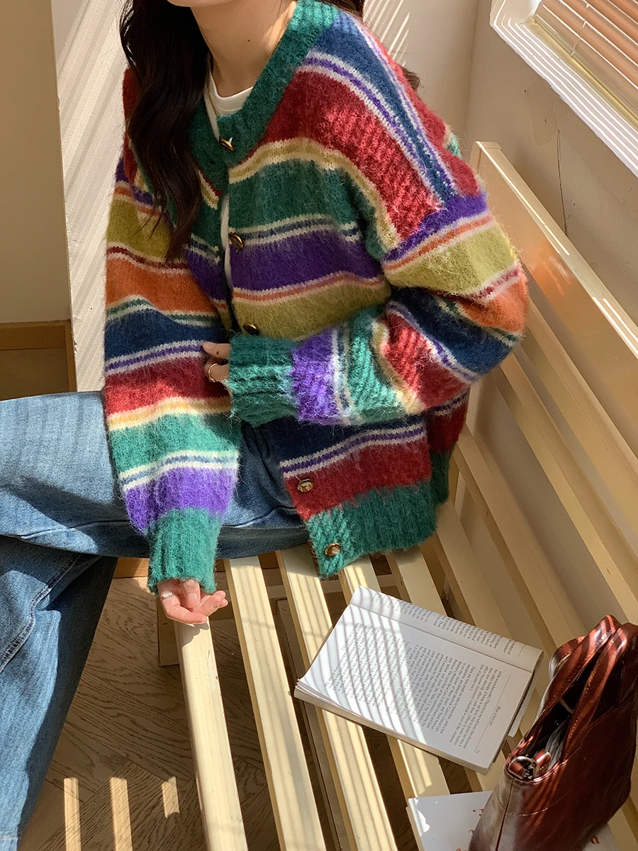 Rainbow Stripes Long Sve Knitted Cardigan Women's Autumn Winter Vintage Sweet Lazy Sle Sweater Coat Warm Thiened round...
Rainbow Stripes Long Sve Knitted Cardigan Women's Autumn Winter Vintage Sweet Lazy Sle Sweater Coat Warm Thiened round...